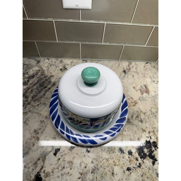 Signed Mexican Talavera Hand-Painted Cheese Butter Dish Lid Plate Table Top Read - Picture 13 of 14